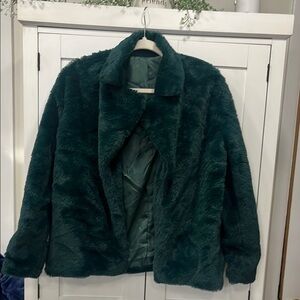 Women's Faux Fur Jacket - Green lightweight lined